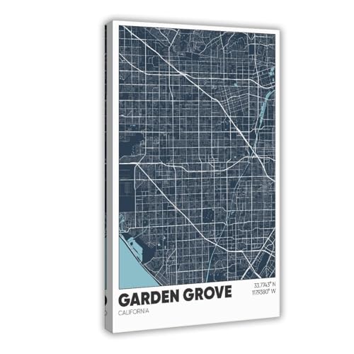 Garden Grove Map, California, CA Art Wall Decoration Poster Family Bar Restaurant Garage Cafe Art Sign Gift Frame-style 16x24inch(40x60cm)