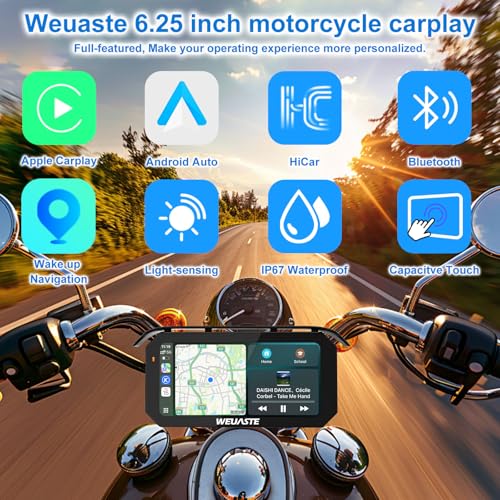 Image of 6.25 inch Motorcycle CarPlay Navigation HD Touch Screen, Wireless CarPlay & Android Auto, IP67 Waterproof GPS Display, BT, 3 Mounting Options, Universal 1 inch Ball Mount, Metal Anti-Theft Bracket