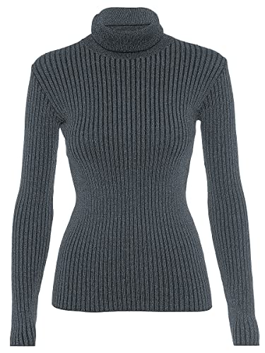 Cacharrel de Tricot Feminina Malha Canelada Gola Alta (as2, alpha, l, regular, Chumbo)
