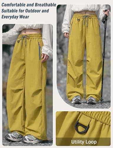 Image of FEOYA Hiking Pants Women Parachute Pants Baggy Quick-Dry Water-Repellent | with Zipper Large Pockets Outdoor Travel Cargo Pants Casual Wear