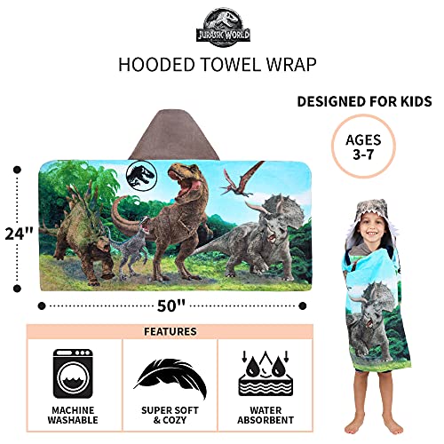 Jurassic World Kids Super Soft Bath/Pool/Beach Soft Cotton Terry Hooded Towel Wrap, 24 in x 50 in, (Officially Licensed Product) By Franco by Franco - Image 5