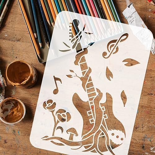 FINGERINSPIRE 4 pcs Electric Guitars Stencil 21x29.7cm Reusable Rock Guitars Painting Template Rock Music Decor Stencil Fire Water and Lightning Stencil for Painting on Wood Wall Furniture - Image 3