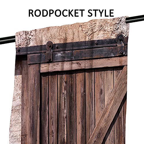 Riyidecor Rustic Wooden Barn Door Curtains For Living Room Decoration Rod Pocket Wood Brown Door Window Curtains Farmhouse Art Printed Bedroom Window Drapes Treatment Fabric (2 Panels 52 X 84 Inch #TOP2