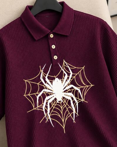 Image of AUSK Men's Spider Graphic Printed Polo T-Shirt | Cotton Blend Textured Half Sleeve Regular Fit Polo Neck Casual Wear Tshirt for Men