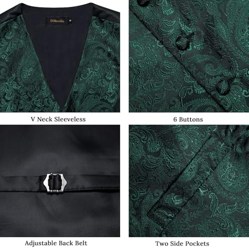 DiBanGu Mens Paisley Vest Tie Set with Lapel Pin Tie Clip 7PCS Silk V-Neck Suit Waistcoat and Necktie for Tuxedo Wedding4