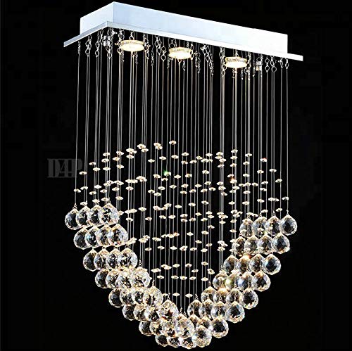Image of Stainless Steel Crystal Glass Ceiling Lamp Chandelier with Glass Bead & Sparkling K9 (Yellow Light A4 Heart)