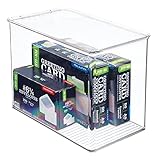 mDesign Tall Plastic Stackable Home, Office Supplies Storage Organizer Bin Box with Attached Lid - Holder Container Bin for Note Pads, Gel Pens, Staples, Dry Erase Markers, Tape - 9' High - Clear