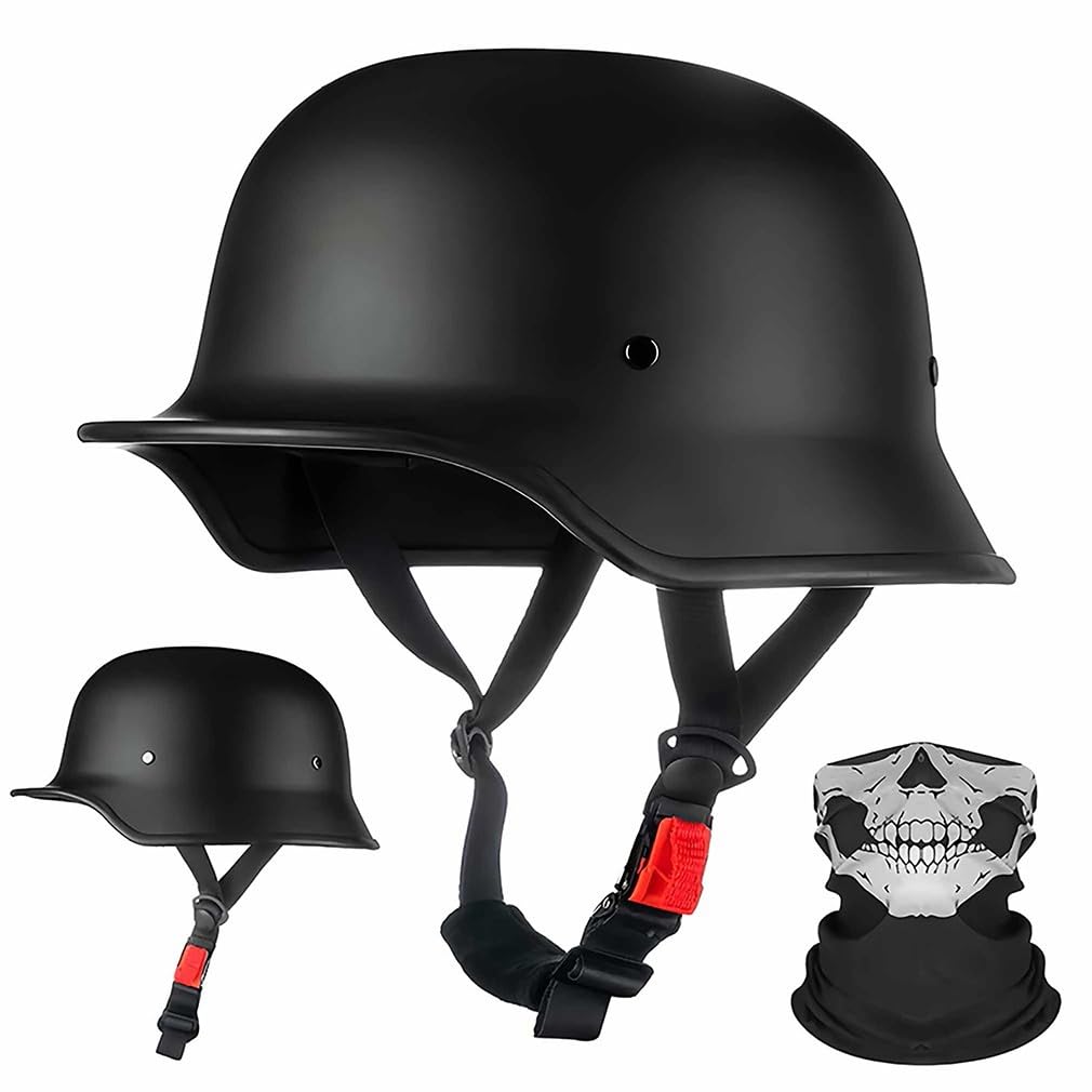 Deutscher Retro Halbschalenhelm Militärstil,ECE 22.06 geprüft,Leichte ABS-Schale mit Gesichtsmaske,Schnellverschluss,Unisex für Stadt Pendler und Cruiser,M-2XL(57-64cm)