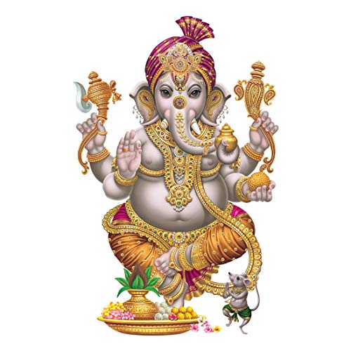 Rangoli Adhesivo decorativo para pared, diseño de Ganesha sobre vinilo blanco brillante con fuerte engomado y pegado en habitación, coche, puerta, templo, cristal