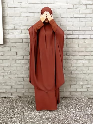 Womens Muslim Abaya Solid Prayer Dress Islamic Maxi Kaftan with Hijab Dubai Full Length 2 Piece Dress2