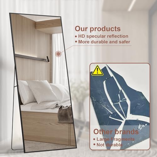 Full-Length Mirror,Super-Large Floor Mirror,with Bracket,Full-Length Mirror,Aluminum Alloy Whole-Body Mirrors,Tilt for The Living Room, Bedroom.(Black)