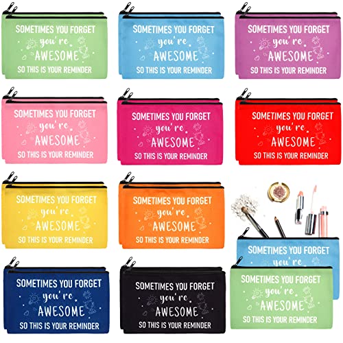 Reginary 20 Pcs Canvas Cosmetic Bag Inspirational Quotes Makeup Bags with Zipper Encouragement Travel Toiletry Pouch Appreciation Gift for Women,7 x 4.3 Inch (Pastel Color,You Are Awesome)