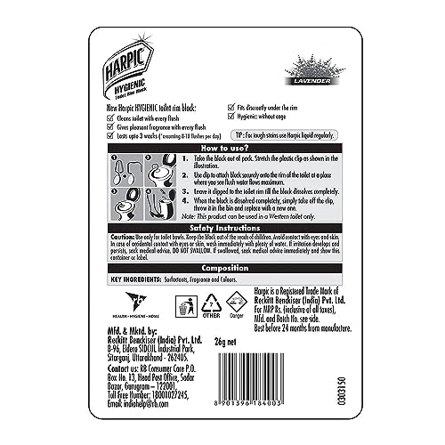 Harpic Hygienic Toilet Cleaner Rim Block, Lavender - 26 g (Pack of 3) | India's # 1 Toilet Cleaner - Image 7
