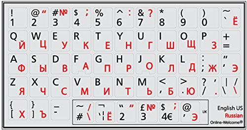 Online-Welcome Russian English US Keyboard Sticker Grey