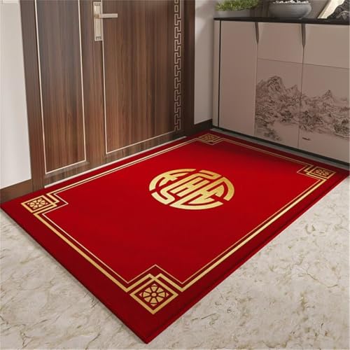Tapis salon doux lavable rouge 100x160cm style rétro chic