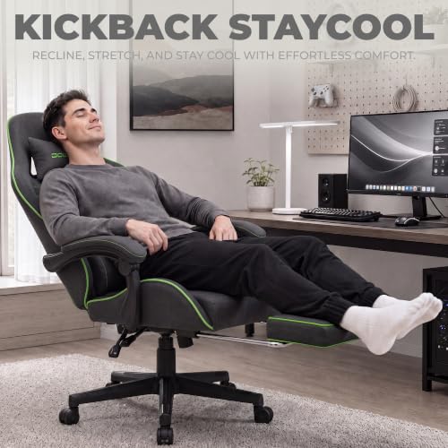 Image of Dowinx Gaming Chair Fabric with Pocket Spring Cushion, Massage Game Chair Cloth with Headrest, Ergonomic Computer Chair with Footrest 290LBS, Black Green