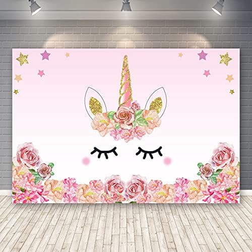 Laeacco 5x3ft Unicorn Birthday Party Backdrop Pink Unicorn Theme Photography Background Unicorn Party Supplies Backdrop Watercolor Rose Flowers Sweet Girls Baby Shower Birthday Banner Cake Table Decor
