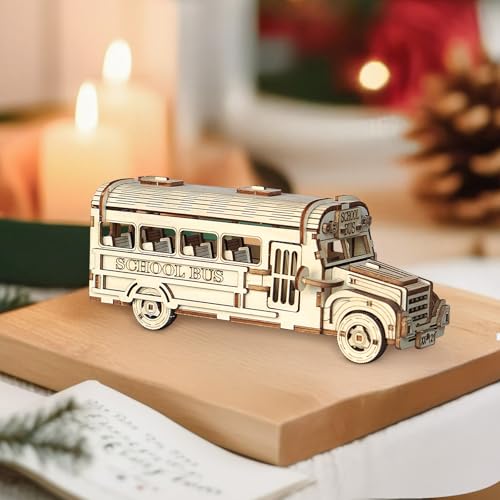Autobús en rompecabezas de madera 3D, kit de construcción mecánica para relajarse en casa 4