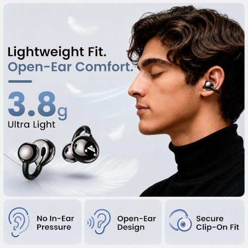 Image of WeCool Moonwalk M1 Open Ear Earbuds, Clip-On Bluetooth 6.0 Wireless Earphones, OWS Earbuds with ENC, 45H Playtime, Charging Case with LED Digital Display, Lightweight Fit for Sports & Daily Use