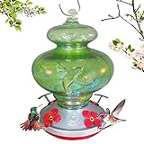 Grateful Gnome - Hummingbird Feeder - Hand Blown Glass - Green Hummingbird 26 Fluid Ounce