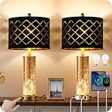GOEBLESON 25.6' Black Table Lamps Set of 2, Tall Bedside Lamps with Nightlight, Modern Nightstand Lamp with USB Ports, Desk Lamp for Bedroom, Living Room, Office, LED Bulbs Included B01TL05