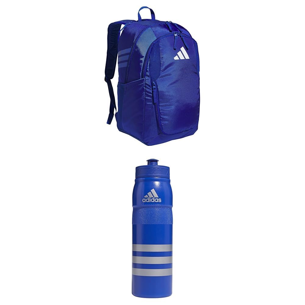 adidas Stadium Team Sports Backpack (36L) + 750 ml (28 oz) Refillable Plastic Sport Water Bottle, Royal Blue + Bold Blue/Silver Metallic, One Size