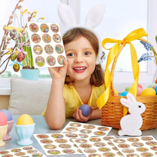 aufkleber ostern 144 Osterhasen- und Eieraufkleber, selbstklebend,aufkleber ostern mit Osterhasen und bunten Eiern (geeignet für Grußkarten/Geschenkverpackungen).