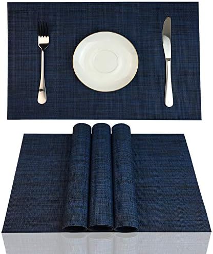 ZX VISION Heat Resistant Placemats for Dining Tbale Woven Vinyl Washable Place Mats Wipe Clean PVC Table Mats,Set of 4,Best Gift(Navy Blue)