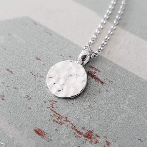Sterling Silver Tiny Hammered Disc Charm Necklace,18" - Image 2
