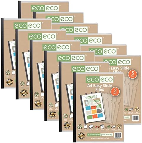eco-eco A4 50% Recycled Bag 5 Easy Slide Files, Clip bar Project Report Files, eco051, Black