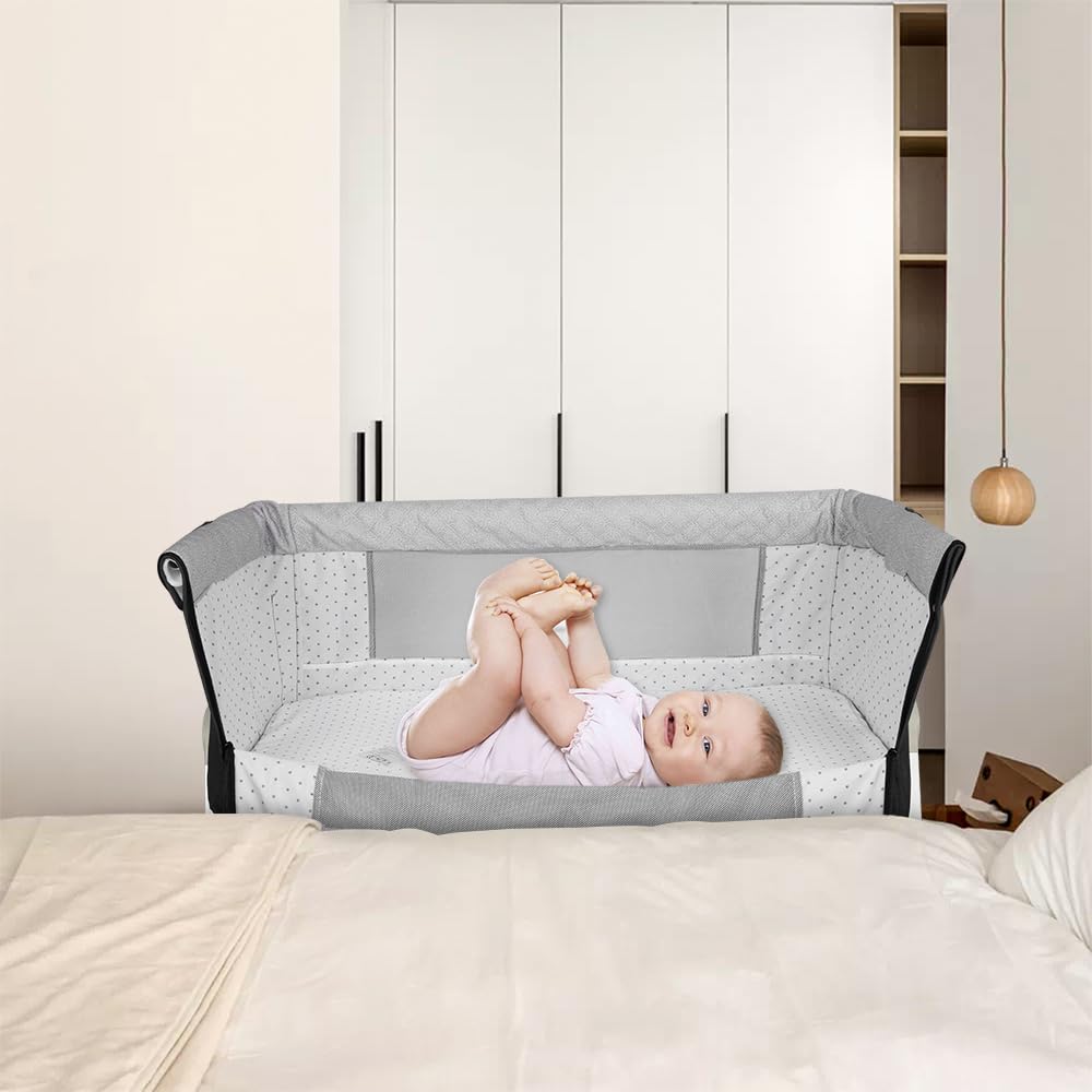 Willonin Berceau Cododo 2 En 1 Bébé – Lit Cododo Réglable Avec Matelas, Moustiquaire & Roues, 95x50x98-110 Cm, Noir
