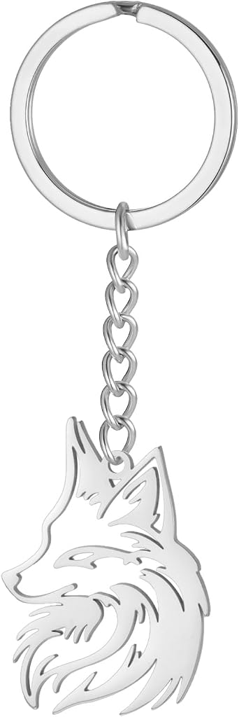 kkjoy Fox Keychain Stainless Steel Fox Head Pendant Keyring Purse Bag Accessories For Men Women Nature Animal Lovers