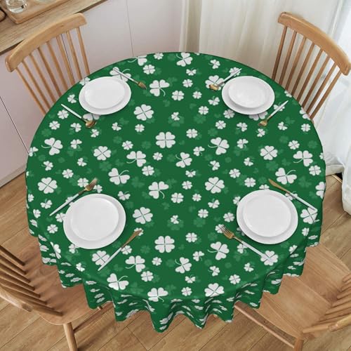 Image of St Patricks Day Tablecloth 60x60 Inch Round Shamrock Table Cover Waterproof Wipeable for Kitchen Restaurant Home Parties Holiday Party Decor