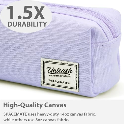Image of SPACEMATE Pencil Case Pouch Box Bag School Supplies Girls Boys Kids, Cute Preppy Stuff Large Big Capacity Aesthetic Canvas Pen Organizer, Back to College Stationary, Purple, Simple Style, 1200ml