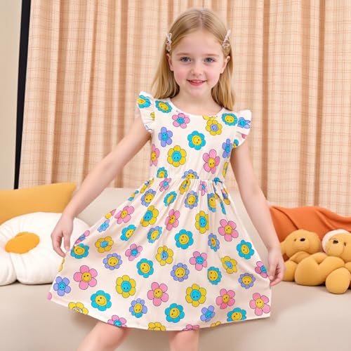 Image of Toddler Little Girls Casual Dresses Short Sleeve Crew Neck Graphic Cartoon Dress for 2-8 Years