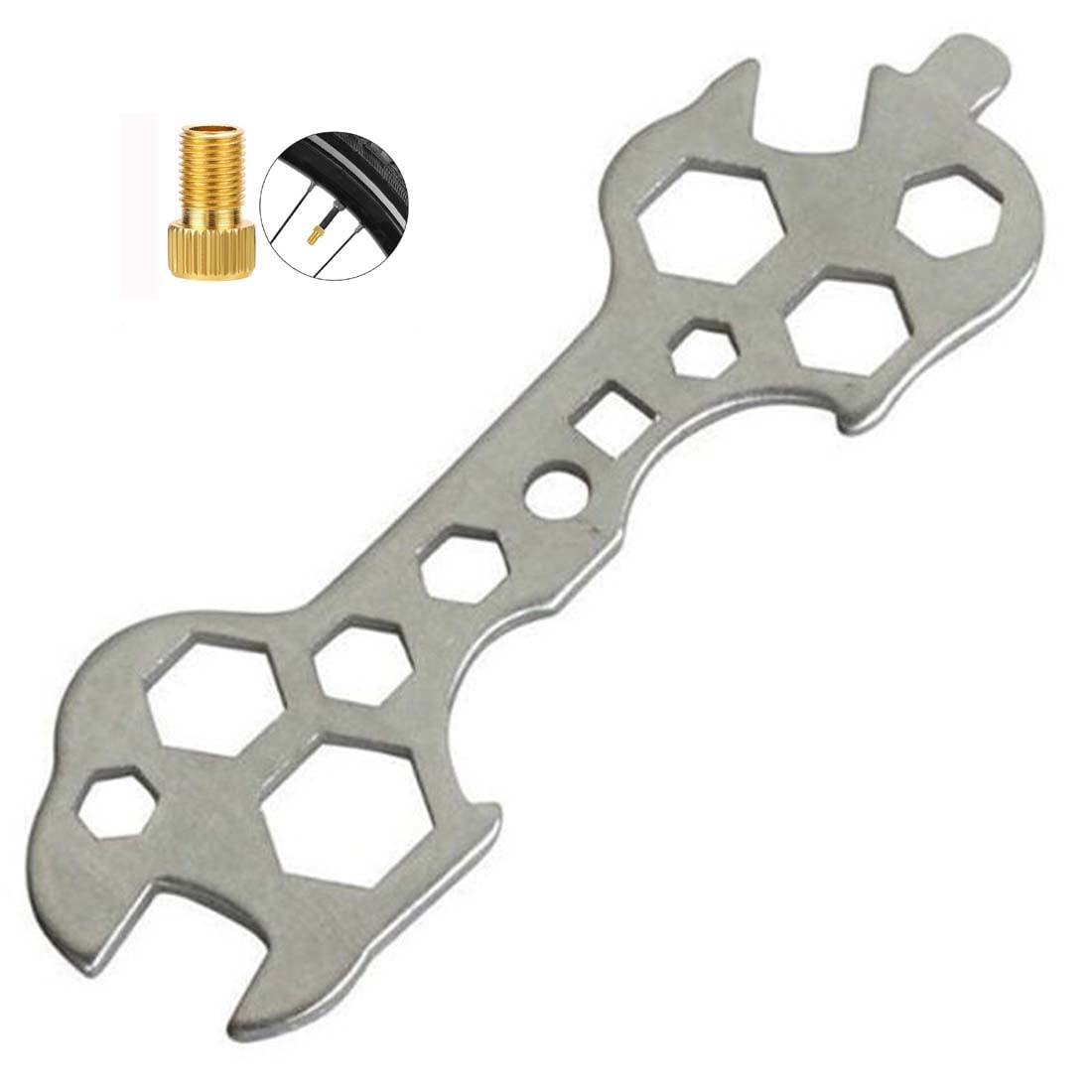 Schrodinger15 30018+A Multi Purpose Wrench Hexagon Spanner Repair Tool + 1nos. Schrader to Presta Adaptor