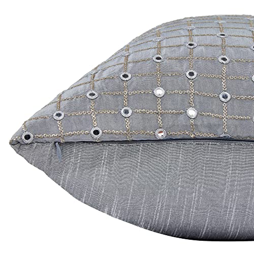 Image of Silver Decorative Cushion Covers 20x20 inches Set of 2, Embroidered Pillow Covers, Luxury Throws for Sofa and Couch, Festive Cushion Cover