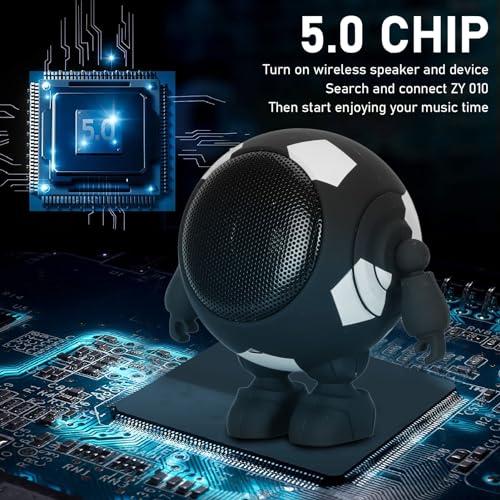 GOWENIC Soccer Ball Shaped BT Robotic, Portable Small TWS Steel Cannon, Speaker Bass Stereo, Support Serial Connection for Home Outdoor Entertainment Party (Black)