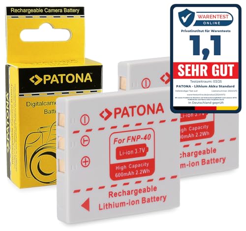 PATONA 2X NP 40 Batería 600mAh Compatible con Fuji Fujifilm FinePix F402 F455 F460 F610 F650 F700 Konica Minolta Dimage X1 Panasonic Lumix FX2 Pentax Optio A10 Samsung Digimax i5 NP40 NP 40