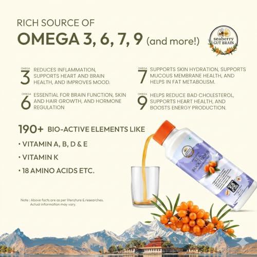 Image of Organics Himalayan Pure Sea Buckthorn Berry Juice 300ml | 100% Natural Pulp | Rich in Omega 3, 6, 7, 9 & Vitamin C | Boosts Immunity, Skin Glow & Gut Health | No Added Sugar or Colour | 30 Servings