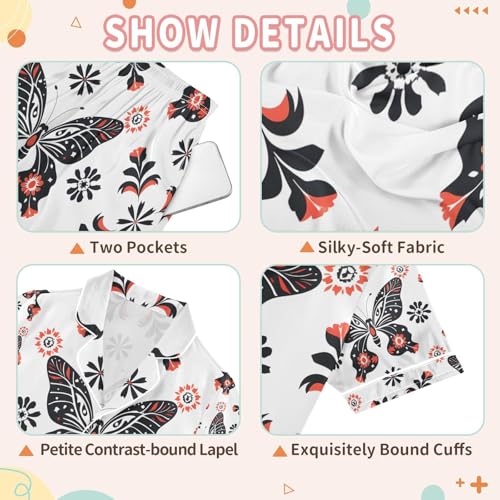 senya An Tribal Butterflies Satin Summer Pajama Sets Silk Short Sleeve Button Down Sleepwear3