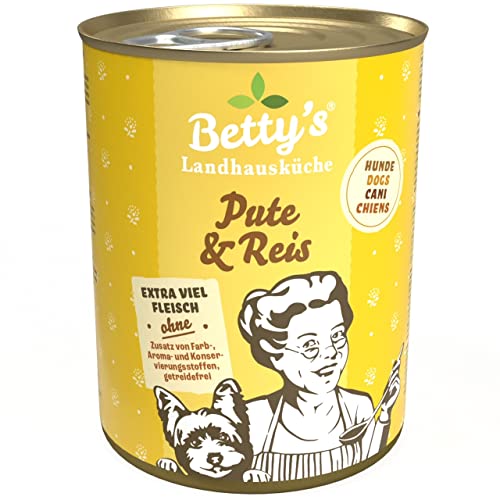 Betty's Landhausküche Hund Pute & Reis 6 x 400 g Für alle Hunderassen geeignet Hohe Bioverfügbarkeit Wir achten auf Beste Qualität