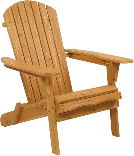 Natural Finished Folding Adirondack Chair - 350 LBs Support, Weather Resistant Wood Lawn Lounger for Indoor & Outdoor Use (1)