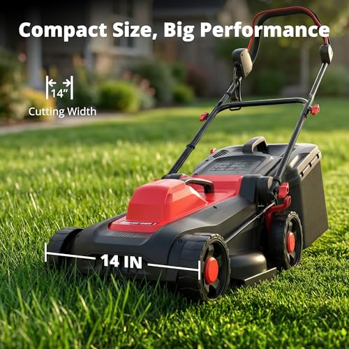 Image of AMERISUN 14-Inch Corded Electric Lawn Mower, 12.5 Amp 3400RPM 2IN1 Mulching & 10-Gallon Collection Bag, Push Mower with 6-Position Cutting Height, Lightweight Electric Mower for Residential Yards