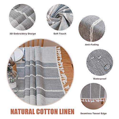 Vonabem Table Cloth Tassel Cotton Linen Table Cover For Kitchen Dinning Wrinkle Free Tablecloths Rectangle/Oblong (58''X86'', 6-8 Seats, Grey Lines) #TOP2