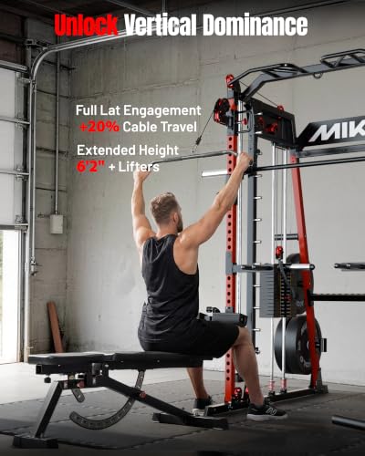 Image of Mikolo M4 2.0 Smith Machine, All-in-One Home Gym Power Cage with LAT Pulldown & Cable Crossover, Squat Rack for Full Body Workouts
