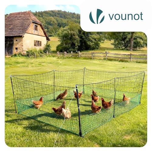 VOUNOT® Hühnerzaun & Hundezaun, 12m Mobiler Zaun mit Tür und Doppelspitze, universeller Begrenzungszaun ohne Strom, Robuster PE Gartenzaun Steckzaun, Kleintiernetz für Garten, Haus & Hof