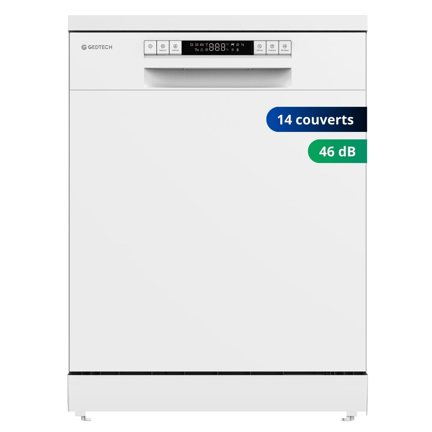 GEDTECH Lave-vaisselle posable blanc 14 couverts GLV1446WH Départ différé Eco Rapide 46 dB