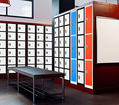 Adiroffice Large School Locker With 6 Doors 6 Hooks Storage Locker - Metal Storage Locker Cabinet Ideal For School, Garage, Office Lockers - (6 Door, Black Body/White Door) #TOP1