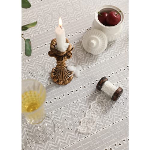 patdrea Vintage White Lace Tablecloth,Design Embroidered Cotton Ruffle Table Cloth for Rectangle Table,Elegant Rustic Fabric Decorations for Wedding Party Thanksgiving Christmas 55"*71" by patdrea - Image 3